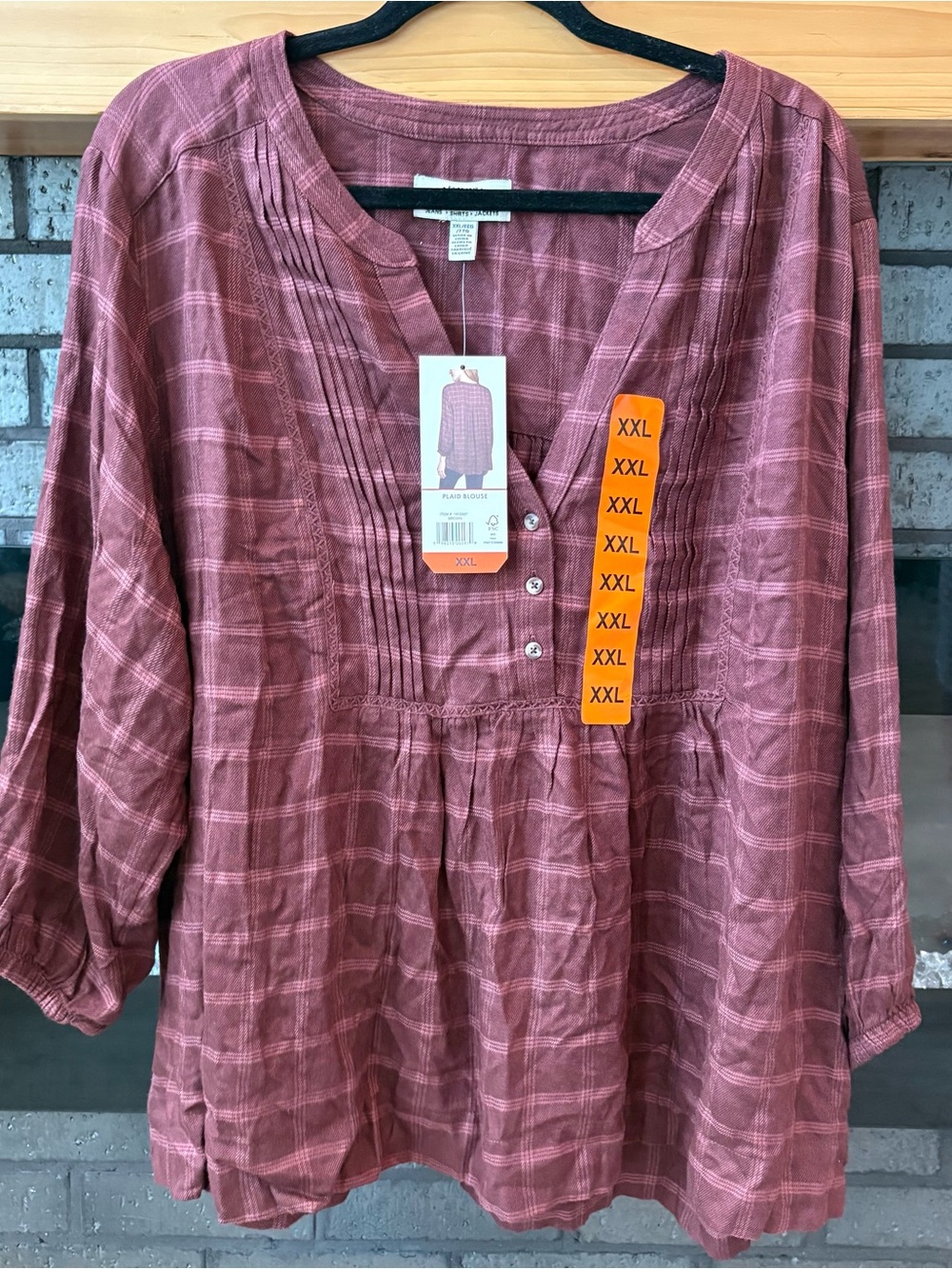 Wrangler Maroon Plaid Pintuck Tunic Top